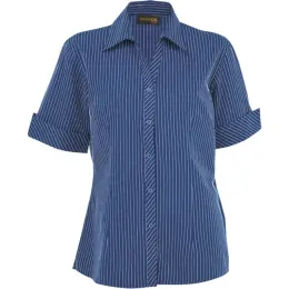 Ladies Quest Short Sleeve Blouse BlueWhite